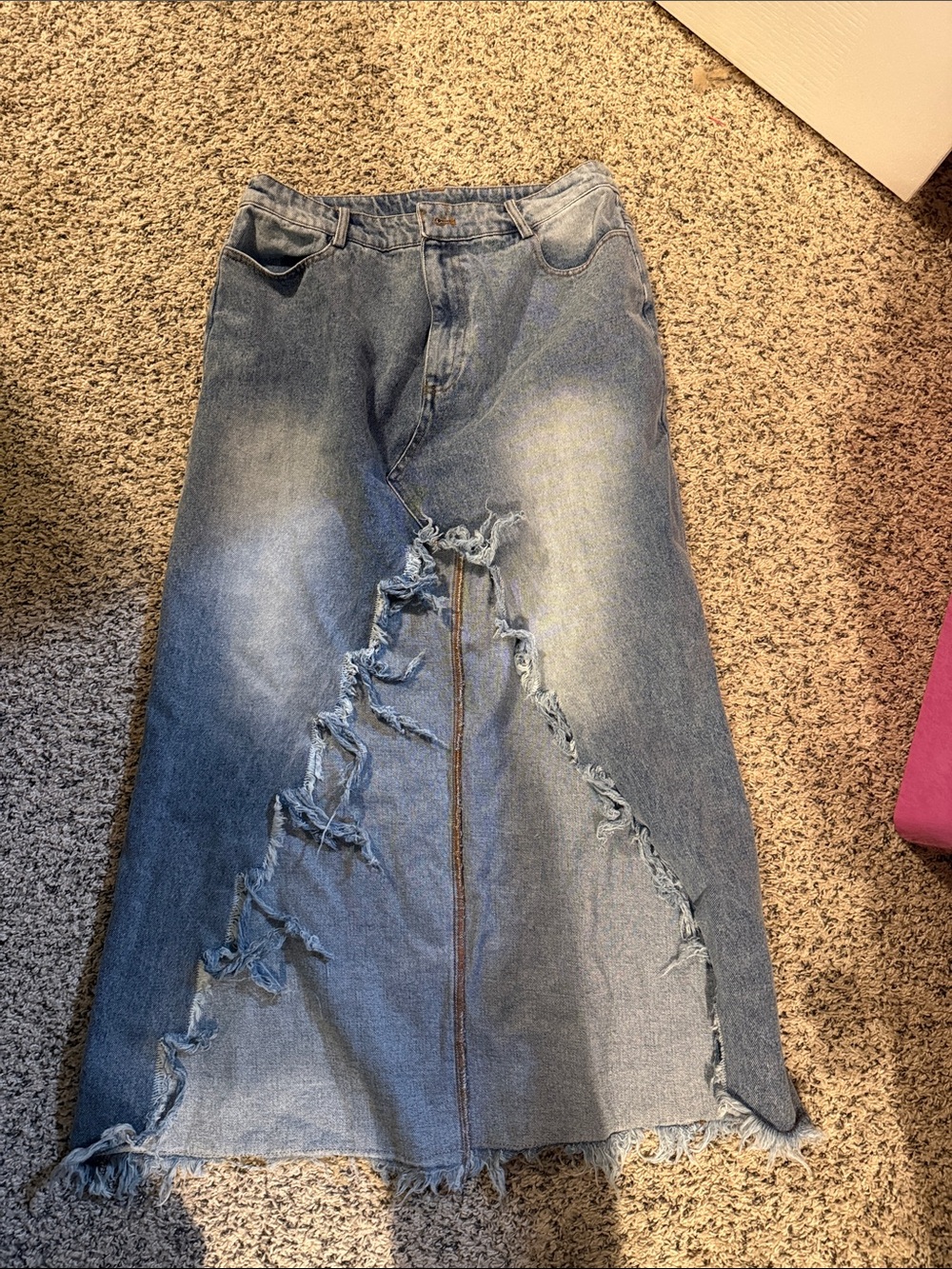 Le Lis Distressed Blue Denim Maxi Skirt